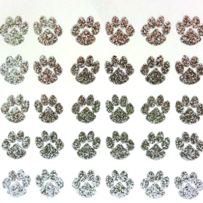 Mini Paw Glitter Sticker Sheet - Silver - 30 per sheet