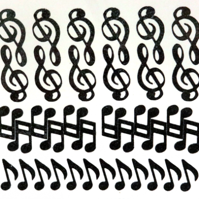 Music Notes Glitter Sticker Sheet - Black - 36 per sheet