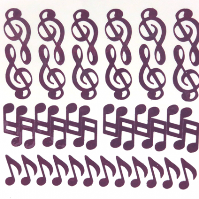 Music Notes Glitter Sticker Sheet - Burgundy - 36 per sheet