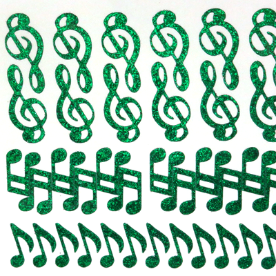 Music Notes Glitter Sticker Sheet - Emerald - 36 per sheet