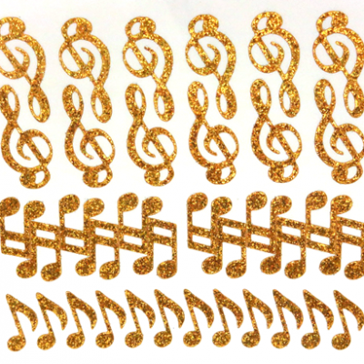 Music Notes Glitter Sticker Sheet - Old Gold - 36 per sheet