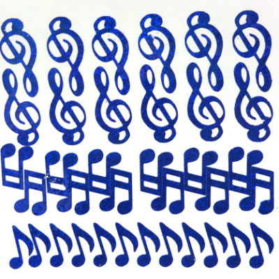 Music Notes Glitter Sticker Sheet - Royal - 36 per sheet