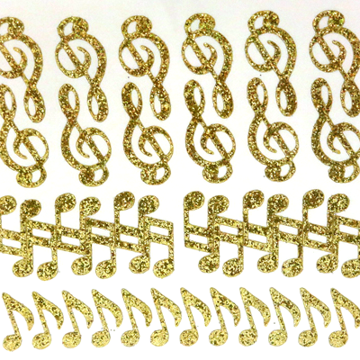 Music Notes Glitter Sticker Sheet - Soft Gold - 36 per sheet
