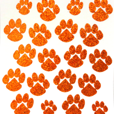 Paw Glitter Sticker Sheet - Orange - 16 per sheet