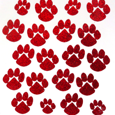 Paw Glitter Sticker Sheet - Red - 16 per sheet