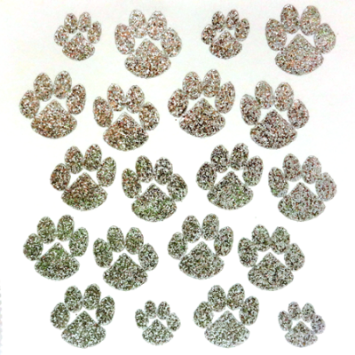 Paw Glitter Sticker Sheet - Silver - 16 per sheet