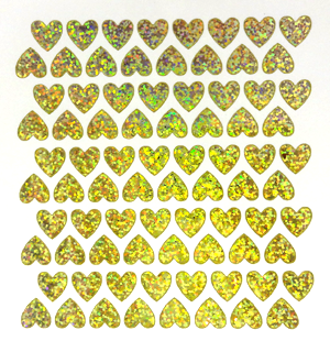 Mini Heart Sticker Sheet - Holographic Gold - 80 per sheet