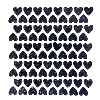 Mini Heart Glitter Sticker Sheet - Black - 80 per sheet