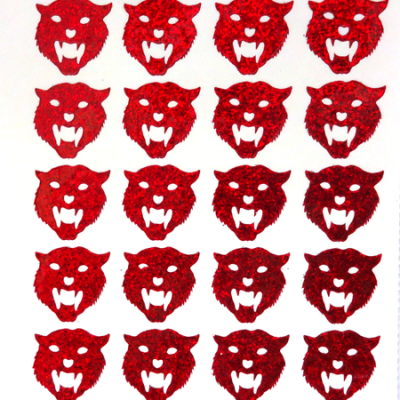 Tiger Glitter Sticker Sheet - Red - 20 per sheet