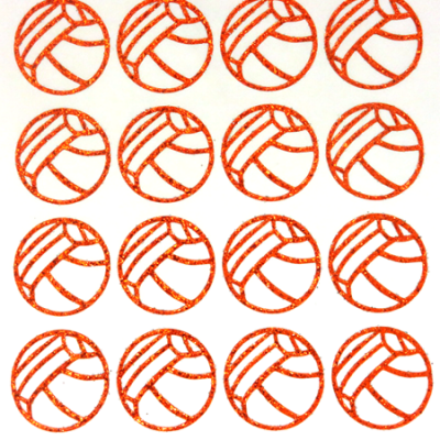 Volleyball Glitter Sticker Sheet - Orange - 16 per sheet