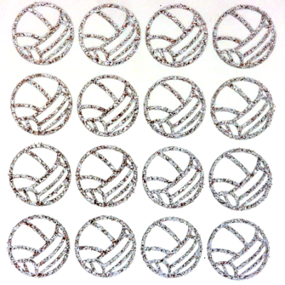 Volleyball Glitter Sticker Sheet - Silver - 16 per sheet