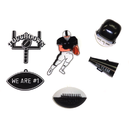 Football Trinket Asst #1 - Black - 6 pc. pkg.