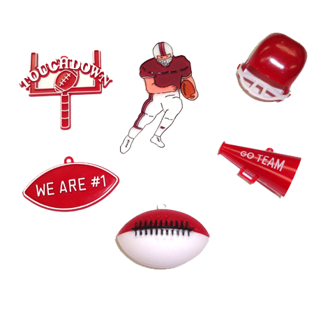 Football Trinket Asst #1 - Burgundy - 6 pc. pkg.