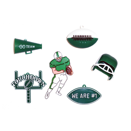 Football Trinket Asst #1 - Hunter Green - 6 pc. pkg.