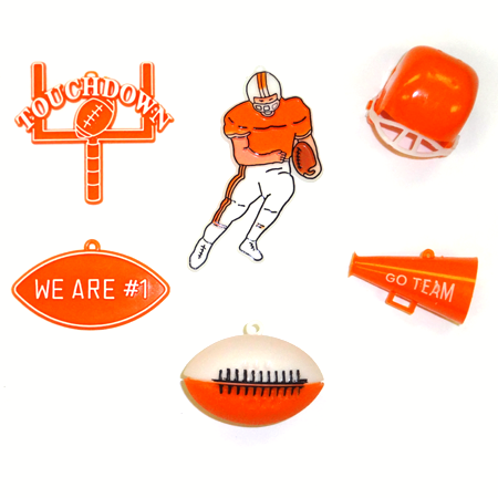 Football Trinket Asst #1 - Orange - 6 pc. pkg.