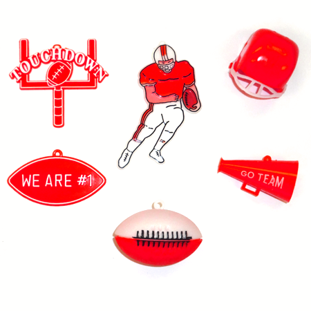 Football Trinket Asst #1 - Red - 6 pc. pkg.