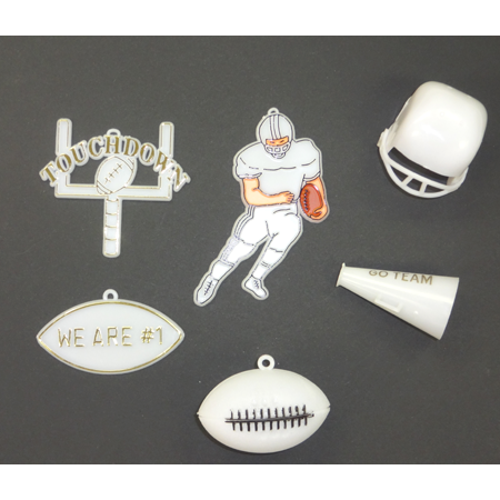 Football Trinket Asst #1 - White - 6 pc. pkg.